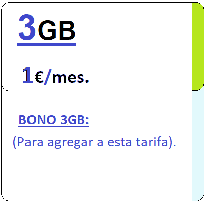  movil BONO3GB.
				Tarifa Internacional Adicional de datos, Tres Gigabites para navegar por Un euro al mes, iva incluido.
				Solo valida para agregar a la Tarifa INTER400.