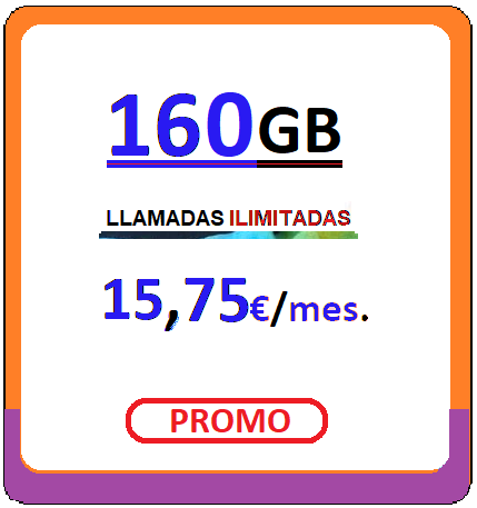 Tarifa movil SUEÑA160GB.
				Llamadas ilimitadas más Cientosesenta Gigabites para navegar,
				Quince euros con setenta y cinco centimos de euro al mes, iva incluido.