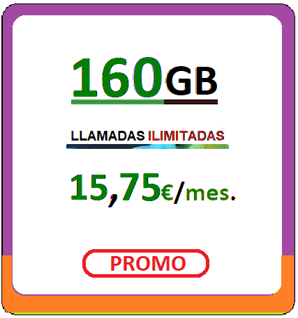 Tarifa movil SUEÑA160GB.
	   Llamadas ilimitadas más Cientosesenta Gigabites para navegar,
	   Quince euros con setenta y cinco centimos de euro al mes, iva incluido.