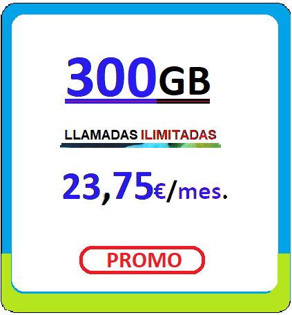 Tarifa movil SUEÑA300GB.
				Llamadas ilimitadas más Trescientos Gigabites para navegar, 
				Ventitres euros con setenta y cinco centimos de euro al mes, iva incluido.