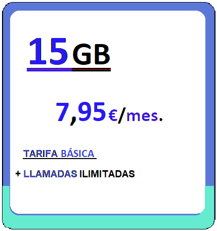 Tarifa móvil VIVE15GB.
				Llamadas ilimitadas más quince Gigabites para navegar,
				siete euros con noventa y cinco centimos de euro al mes, iva incluido.