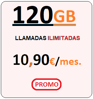 Tarifa móvil ORANY120Gb.
				Llamadas ilimitadas más Cientoveinte Gigabites para navegar por Diez euros con Noventa
			   centimos de euro al mes, iva incluido.