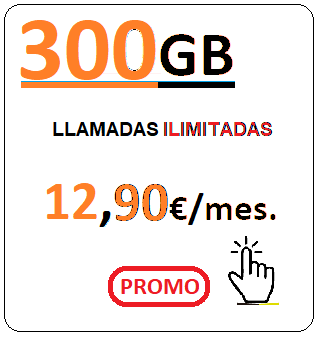 Tarifa móvil ORANY300Gb.
					Llamadas ilimitadas más Trescientos Gigabites para navegar,
					Doce euros con Noventa centimos de euro al mes, iva incluido.