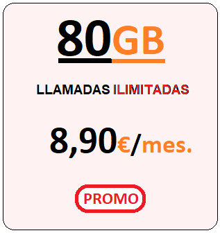 Tarifa móvil ORANY80Gb.
				Llamadas ilimitadas más Ochenta Gigabites para navegar,
				Ocho euros con Noventa centimos de euro al mes, iva incluido.