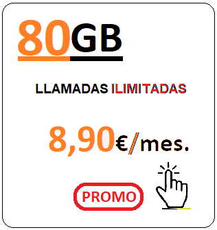 Tarifa móvil ORANY80Gb.
					Llamadas ilimitadas más Ochenta Gigabites para navegar,
					Ocho euros con Noventa centimos de euro al mes, iva incluido.