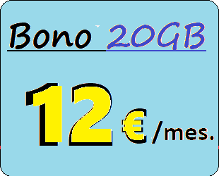 Tarifa movil BONOP20GB.
				BONO Veinte Gigabites para compartir contratado una vez al mes con un coste
				de Doce euros iva incluido.