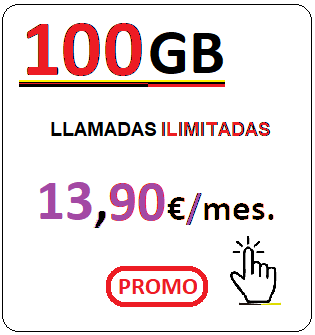 Tarifa móvil VODA100Gb.
					Llamadas ilimitadas más CIEN Gigabites para navegar por
					trece euros con noventa centimos de euro al mes, iva incluido.