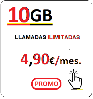 Tarifa movil VODA10Gb.
				Llamadas ilimitadas más DIEZ Gigabites para navegar por
				CUATRO euros con noventa centimos de euro al mes, iva incluido.