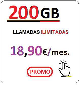 Tarifa móvil VODA200Gb.
		 Llamadas ilimitadas más DOSCIENTOS Gigabites para navegar por
		 dieciocho euros con noventa centimos de euro al mes, iva incluido.