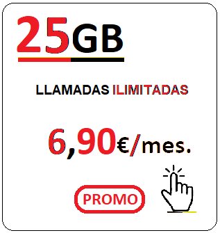 Tarifa movil VODA25Gb.
				Llamadas ilimitadas más VENTICINCO Gigabites para navegar por
				seis euros con noventa centimos de euro al mes, iva incluido.