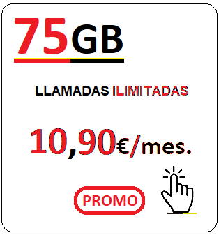 Tarifa movil VODA75Gb.
				Llamadas ilimitadas más SETETA Y CINCO Gigabites para navegar,
				diez euros con noventa centimos de euro al mes, iva incluido.